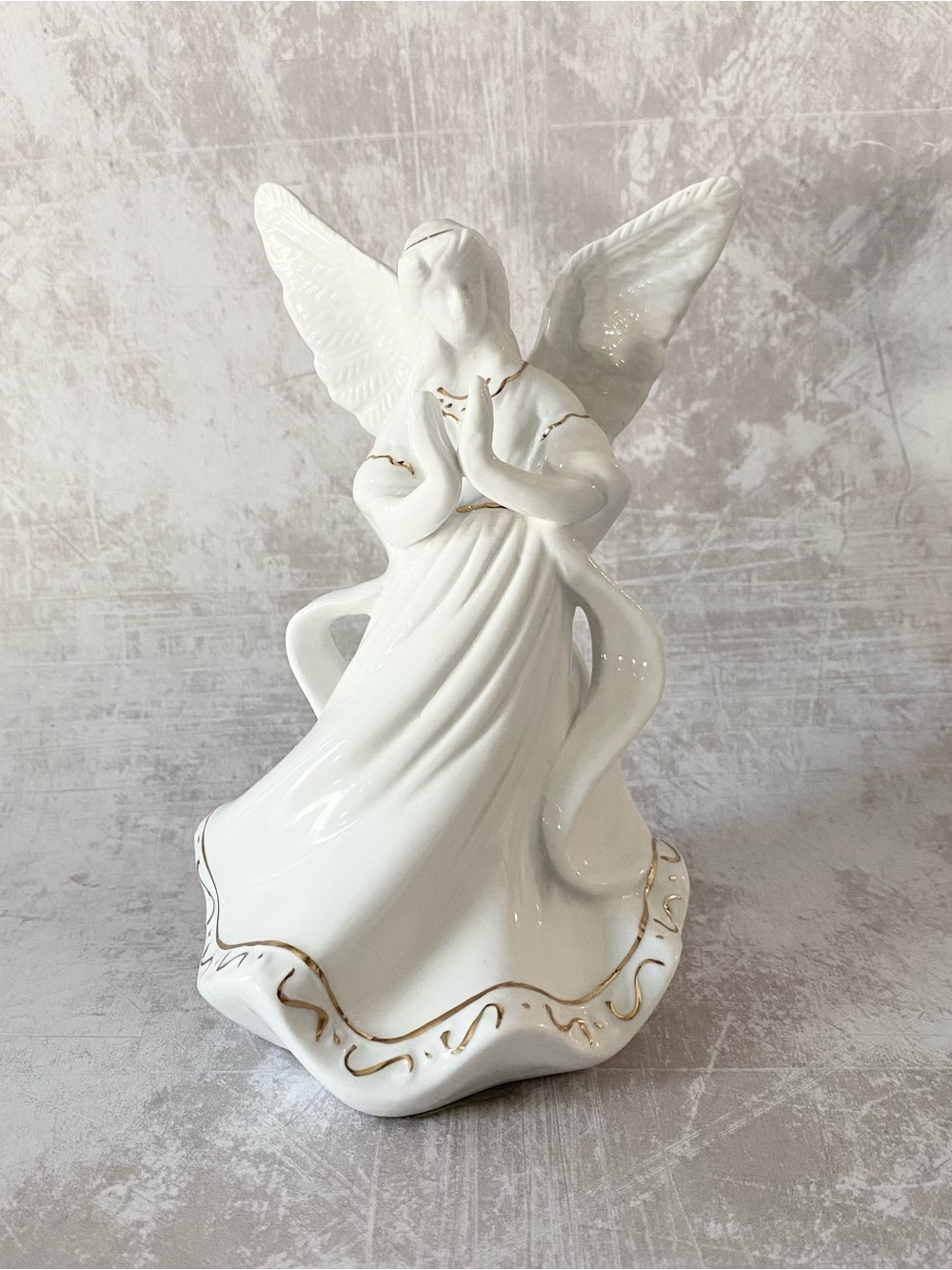 Vintage K’S Collections Porcelain Angel Figurine 1980’s  White with Gold Trim